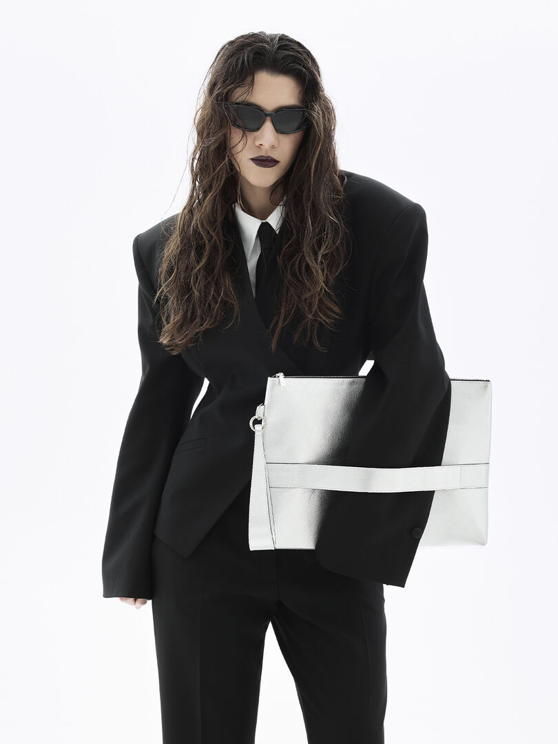 Клатч из натуральной кожи soft touch, Серебро XL